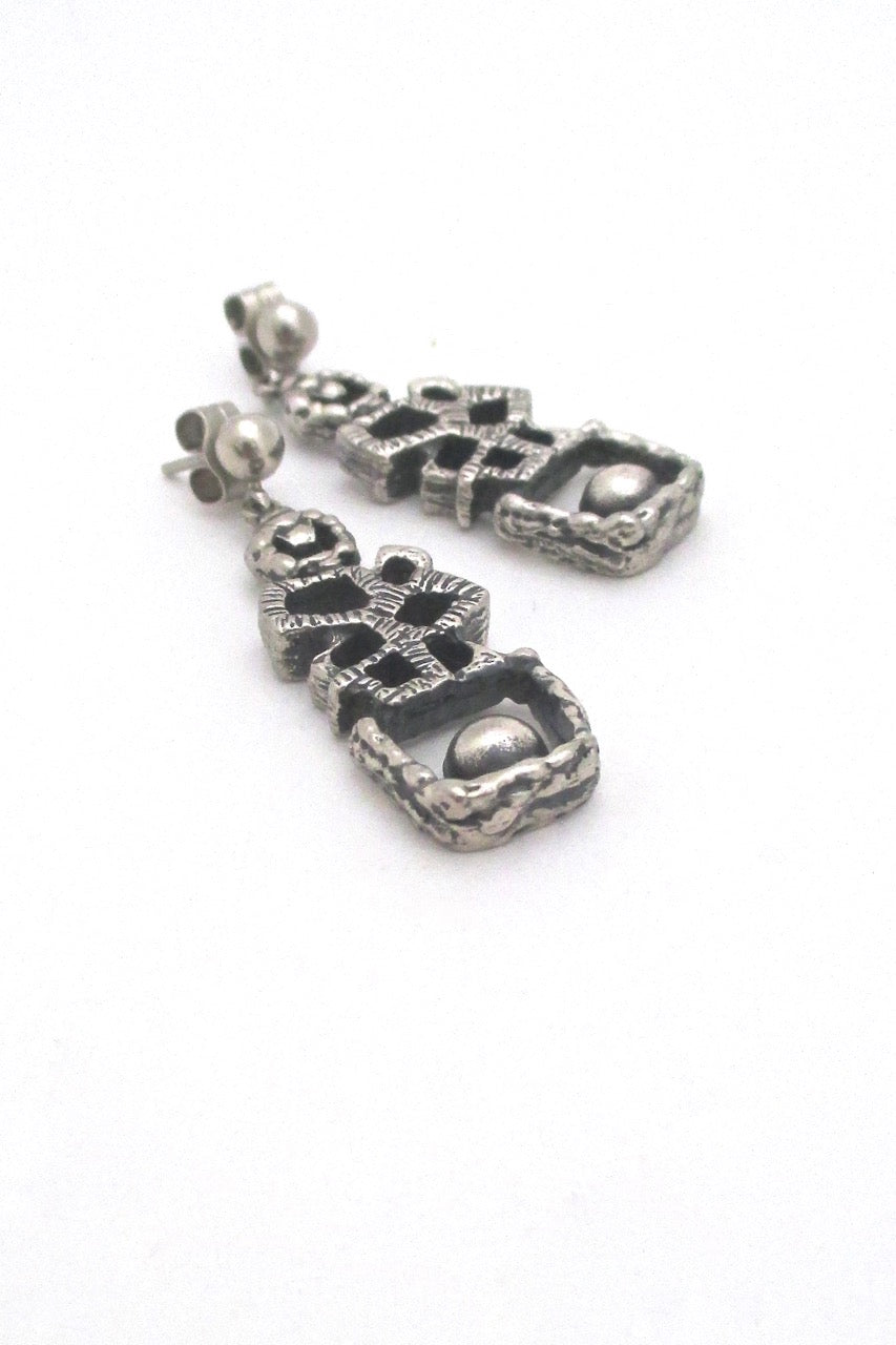 Guy Vidal Canada vintage modernist pewter drop earrings brutalist jewelry