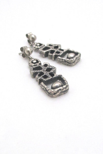 Guy Vidal Canada vintage modernist pewter drop earrings brutalist jewelry