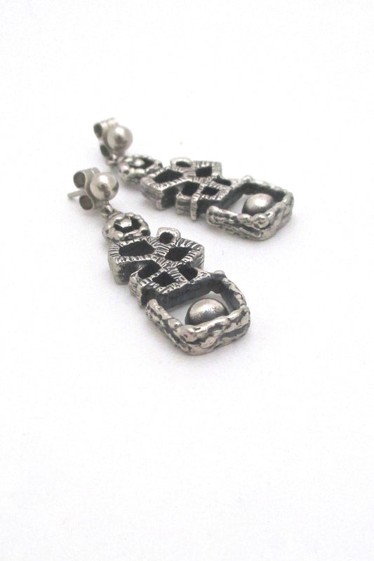 Guy Vidal Canada vintage modernist pewter drop earrings brutalist jewelry