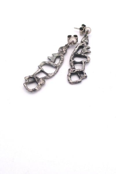 Guy Vidal Canada vintage brutalist pewter openwork drop earrings