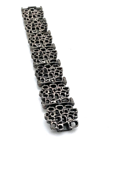 Guy Vidal Canada vintage brutalist pewter openwork panel link bracelet Canadian Modernist design jewelry
