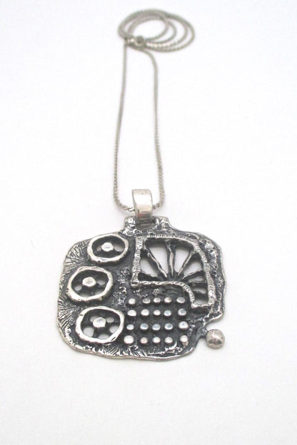Guy Vidal Canada large vintage brutalist pewter necklace mid century jewelry