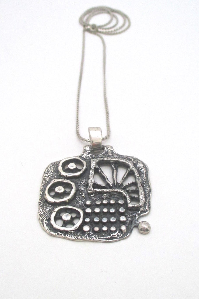 Guy Vidal Canada large vintage brutalist pewter necklace mid century jewelry