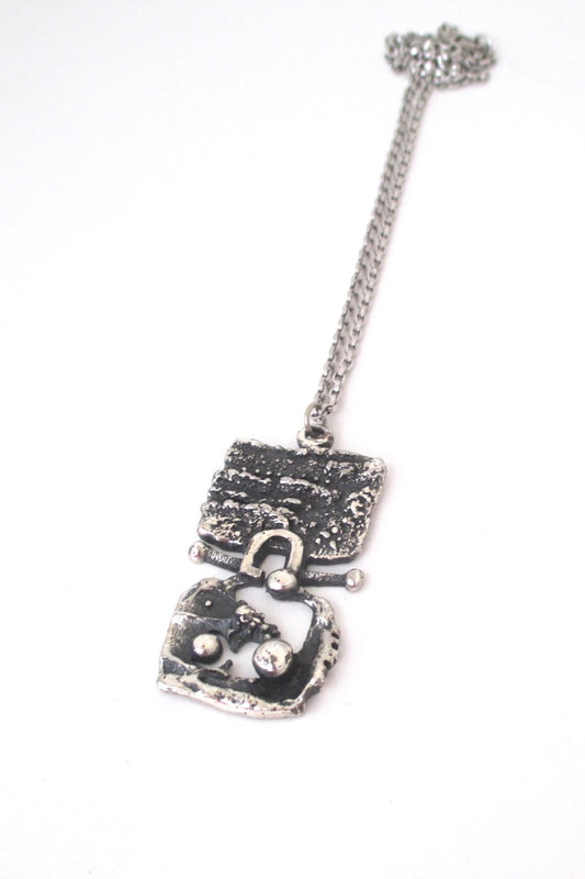 Guy Vidal Canada vintage brutalist pewter openwork pendant necklace 1960s 1970s
