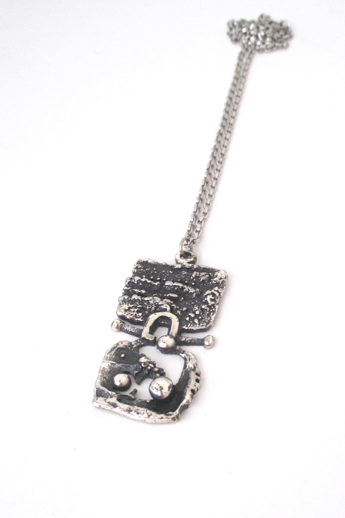 Guy Vidal Canada vintage brutalist pewter openwork pendant necklace 1960s 1970s