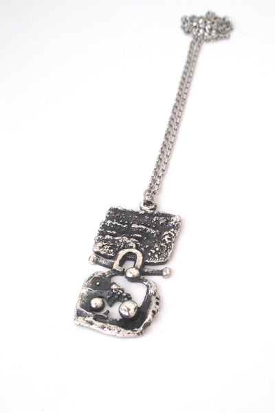 Guy Vidal Canada vintage brutalist pewter openwork pendant necklace 1960s 1970s