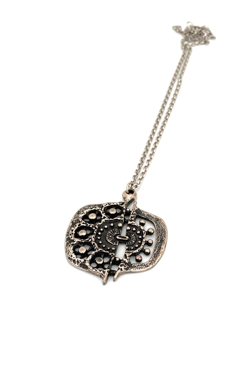 Guy Vidal Canada vintage brutalist openwork pewter split circle pendant necklace