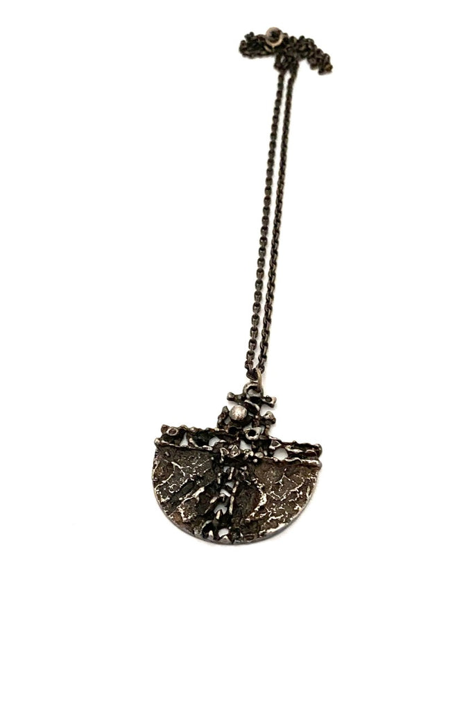 Guy Vidal Canada vintage brutalist textured pewter openwork pendant necklace Modernist jewelry design