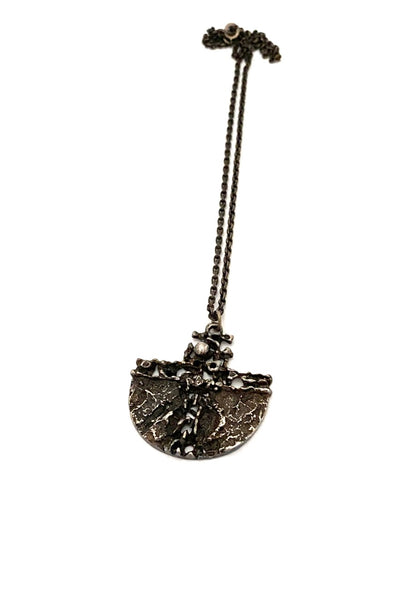 Guy Vidal Canada vintage brutalist textured pewter openwork pendant necklace Modernist jewelry design