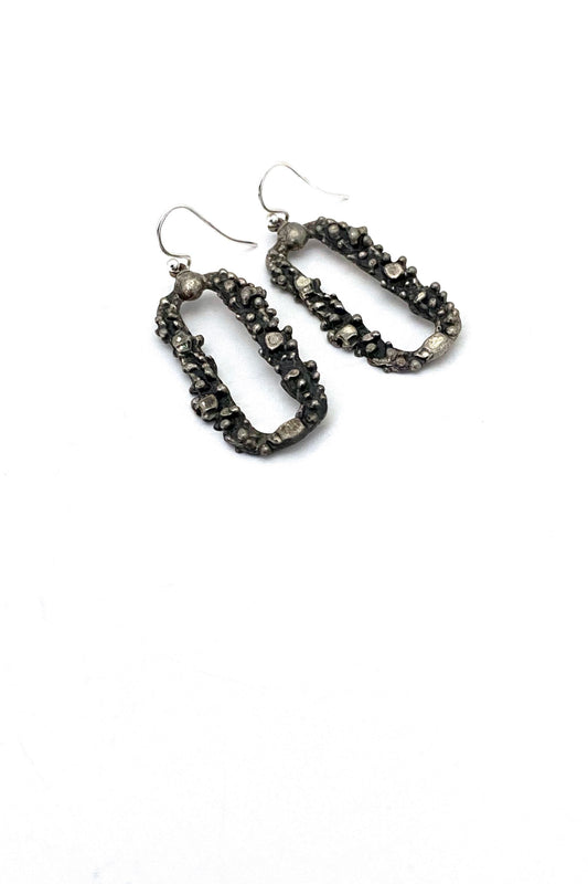 Guy Vidal Canada vintage brutalist pewter oval drop earrings Canadian Modernist jewelry design