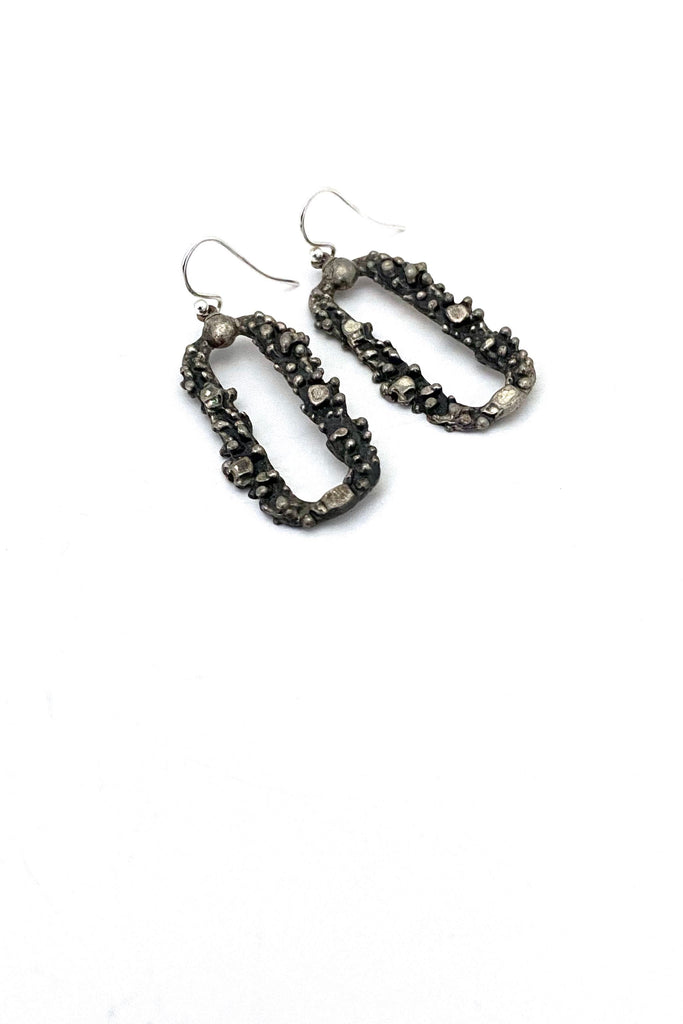 Guy Vidal Canada vintage brutalist pewter oval drop earrings Canadian Modernist jewelry design