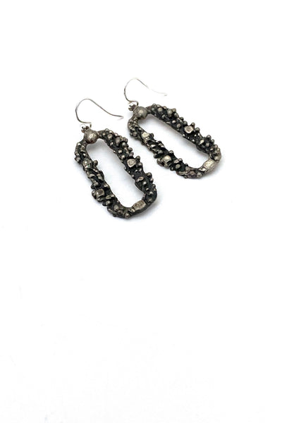 Guy Vidal Canada vintage brutalist pewter oval drop earrings Canadian Modernist jewelry design