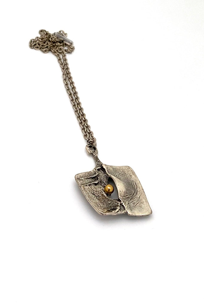 Guy Vidal Canada vintage brutalist pewter pendant necklace bronze sphere
