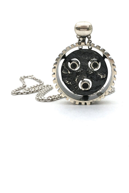 Guy Vidal large brutalist pewter double sided pendant necklace ~ rare