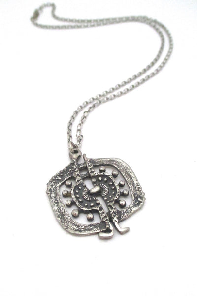 Guy Vidal Canada vintage brutalist pewter openwork pendant necklace