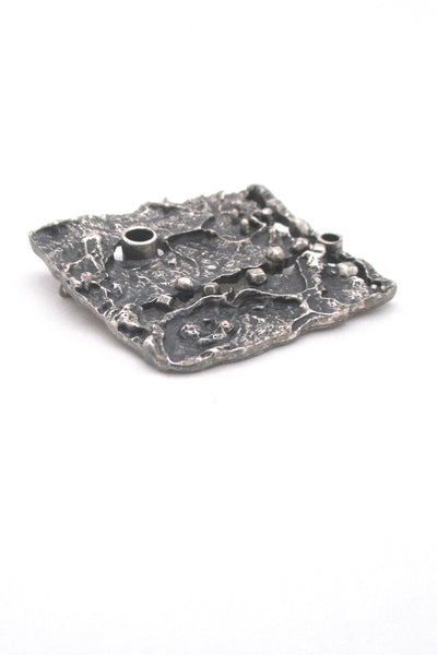 detail Guy Vidal Canada large textural pierced pewter brutalist brooch