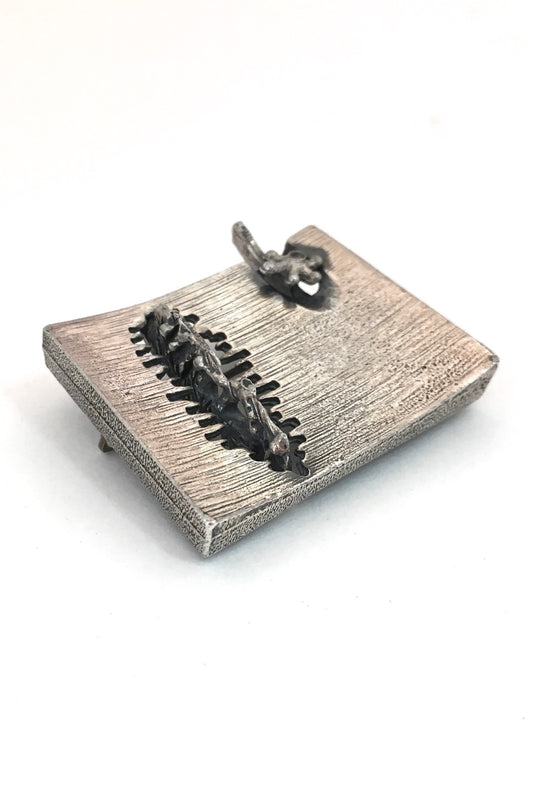 detail Guy Vidal Canada vintage brutalist pewter sculptural elements brooch rare