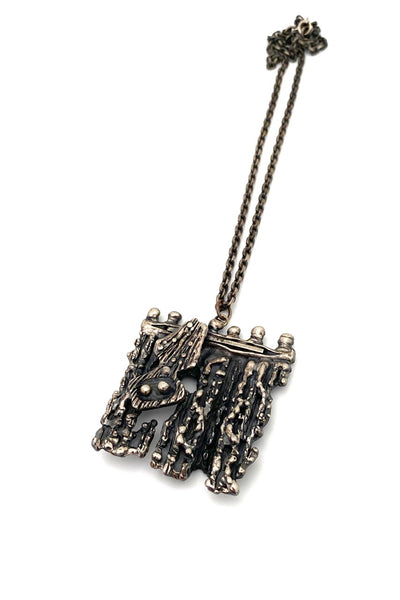 Guy Vidal Canada vintage brutalist pewter pierced layered pendant necklace Canadian jewelry design