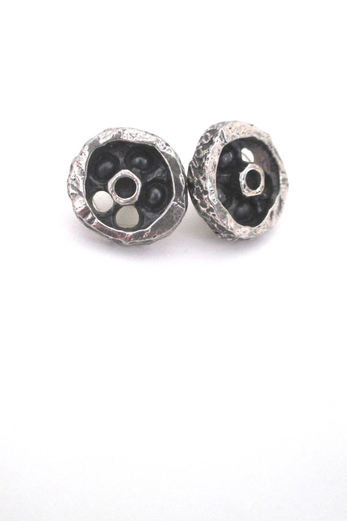Guy Vidal Canada vintage pewter shadowbox circle post earrings