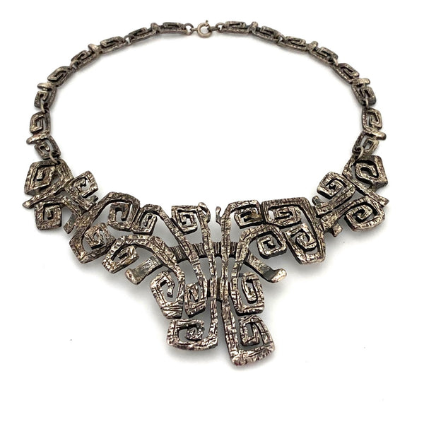 Guy Vidal Canada brutalist pewter 'squared spirals' bib necklace