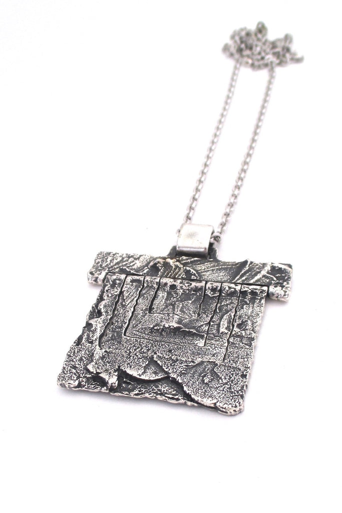 Guy Vidal Canada large vintage textured brutalist pewter kinetic pendant necklace