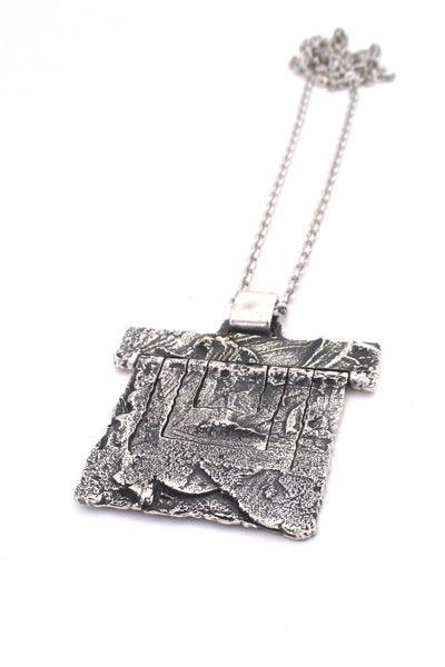 Guy Vidal Canada large vintage textured brutalist pewter kinetic pendant necklace