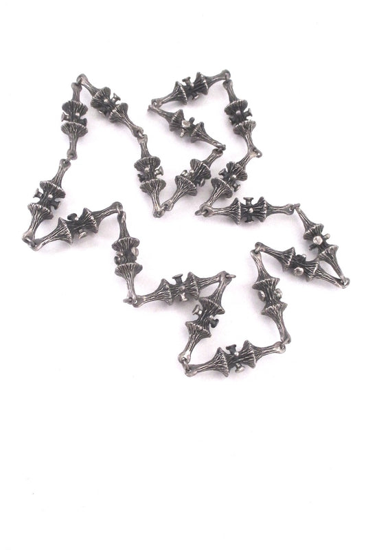 Guy Vidal Canada vintage brutalist pewter long link trumpet lichen chain necklace