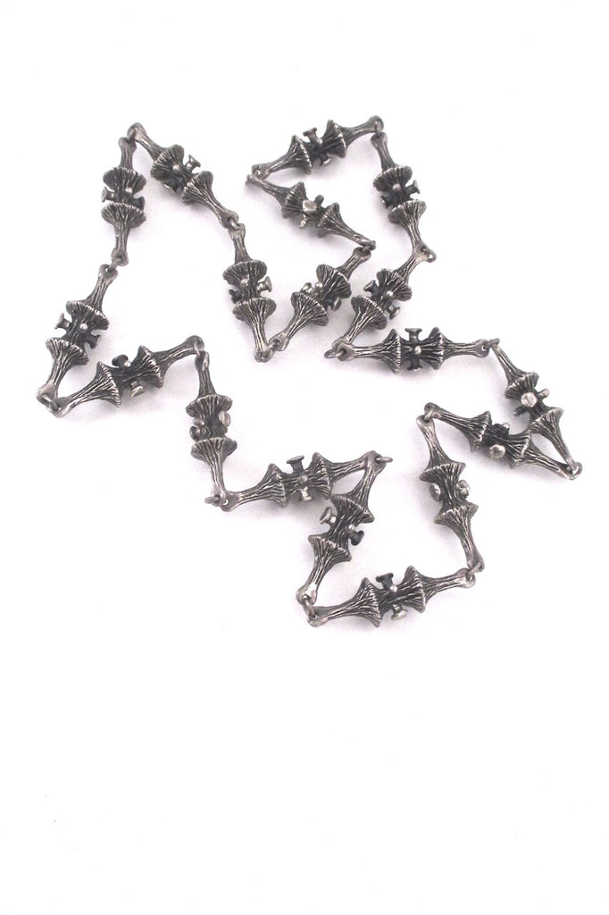 Guy Vidal Canada vintage brutalist pewter long link trumpet lichen chain necklace