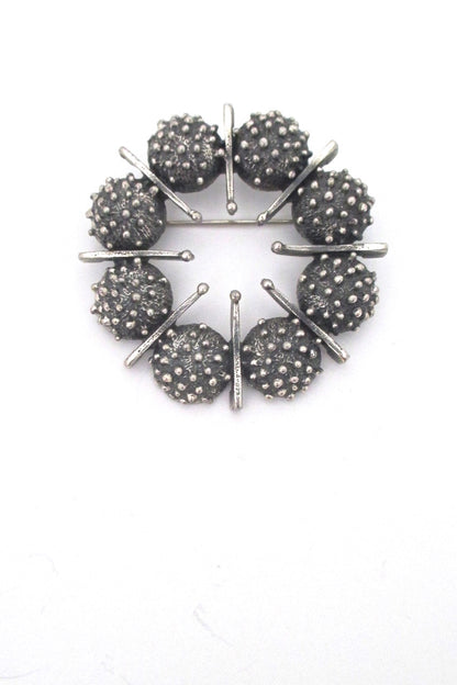 Guy Vidal Canada vintage brutalist pewter round openwork brooch