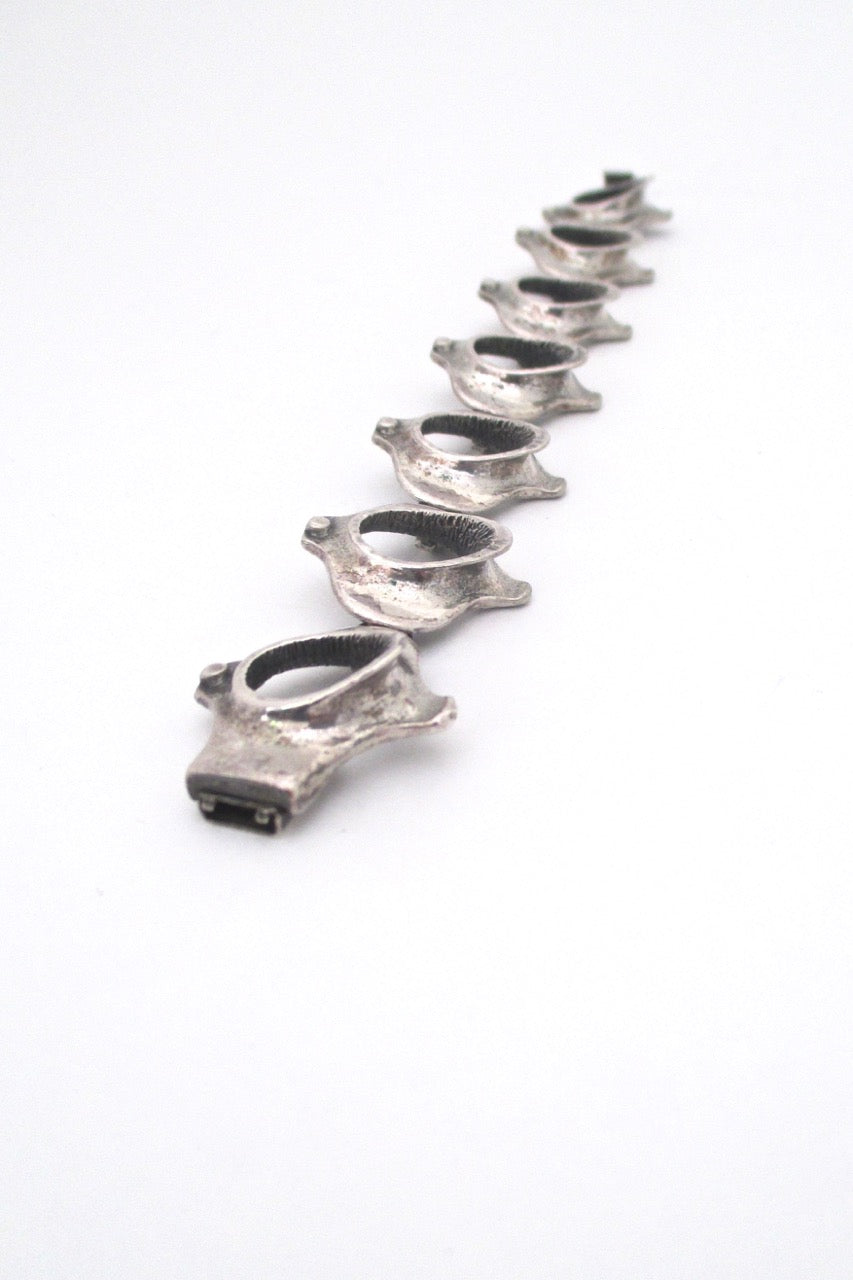 Guy Vidal Canada vintage brutalist pewter Vertebrae link bracelet 1970s jewelry