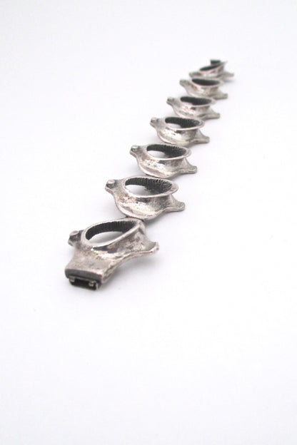 Guy Vidal Canada vintage brutalist pewter Vertebrae link bracelet 1970s jewelry