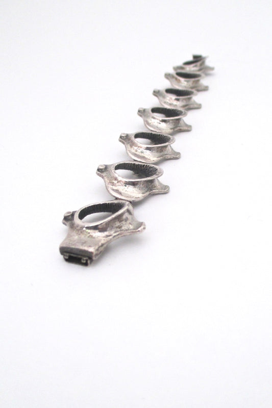Guy Vidal Canada vintage brutalist pewter Vertebrae link bracelet 1970s jewelry