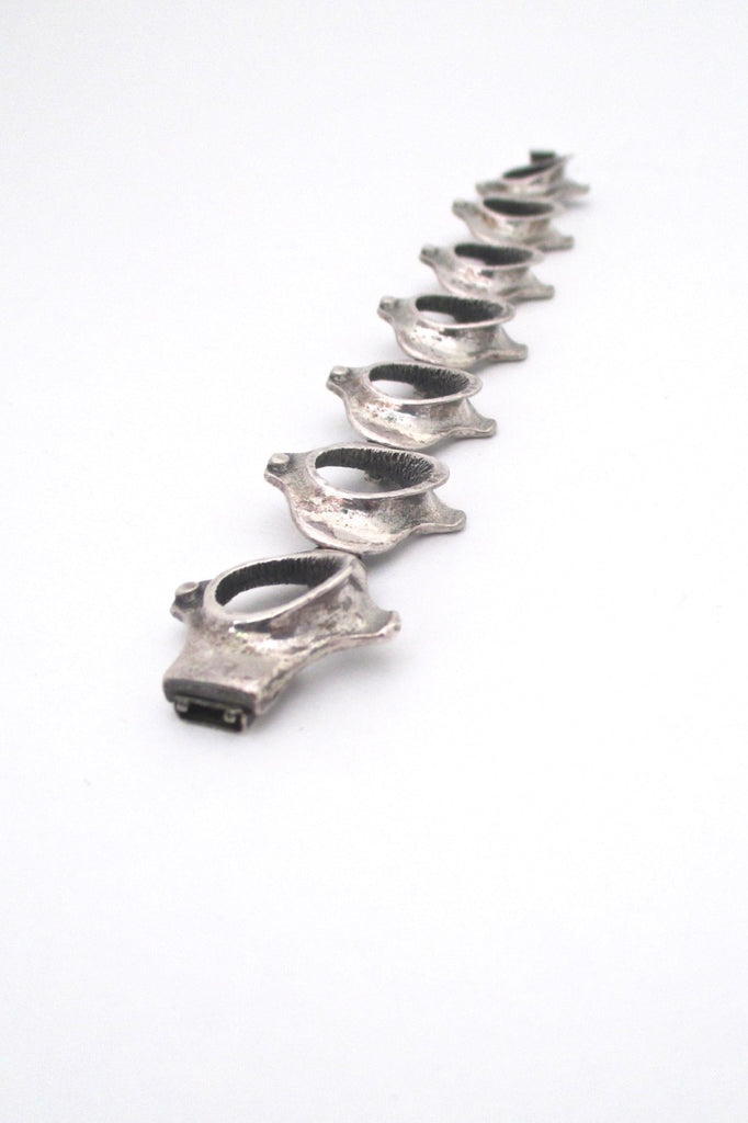 Guy Vidal Canada vintage brutalist pewter Vertebrae link bracelet 1970s jewelry