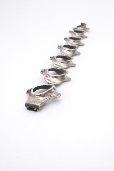 Guy Vidal Canada vintage brutalist pewter Vertebrae link bracelet 1970s jewelry