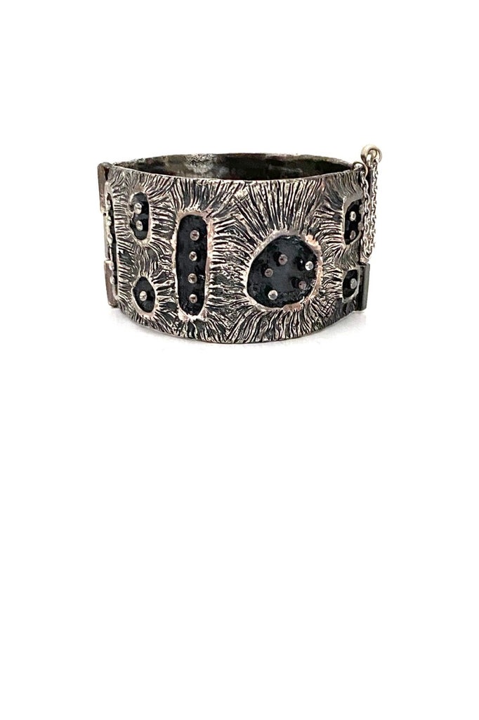 Guy Vidal Canada vintage brutalist pewter wide volcanoes hinged bracelet Canadian Modernist jewellery design