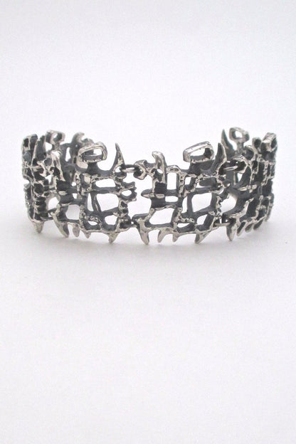Guy Vidal Canada vintage brutalist modernist pewter panel link bracelet