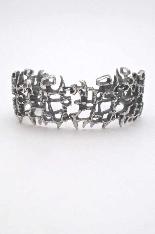 Guy Vidal Canada vintage brutalist modernist pewter panel link bracelet