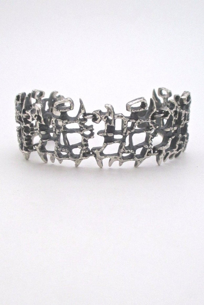 Guy Vidal Canada vintage brutalist modernist pewter panel link bracelet