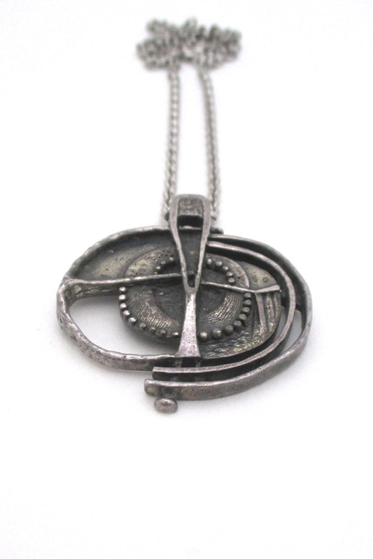 Guy Vidal Canada vintage brutalist pewter openwork pendant necklace modernist jewelry