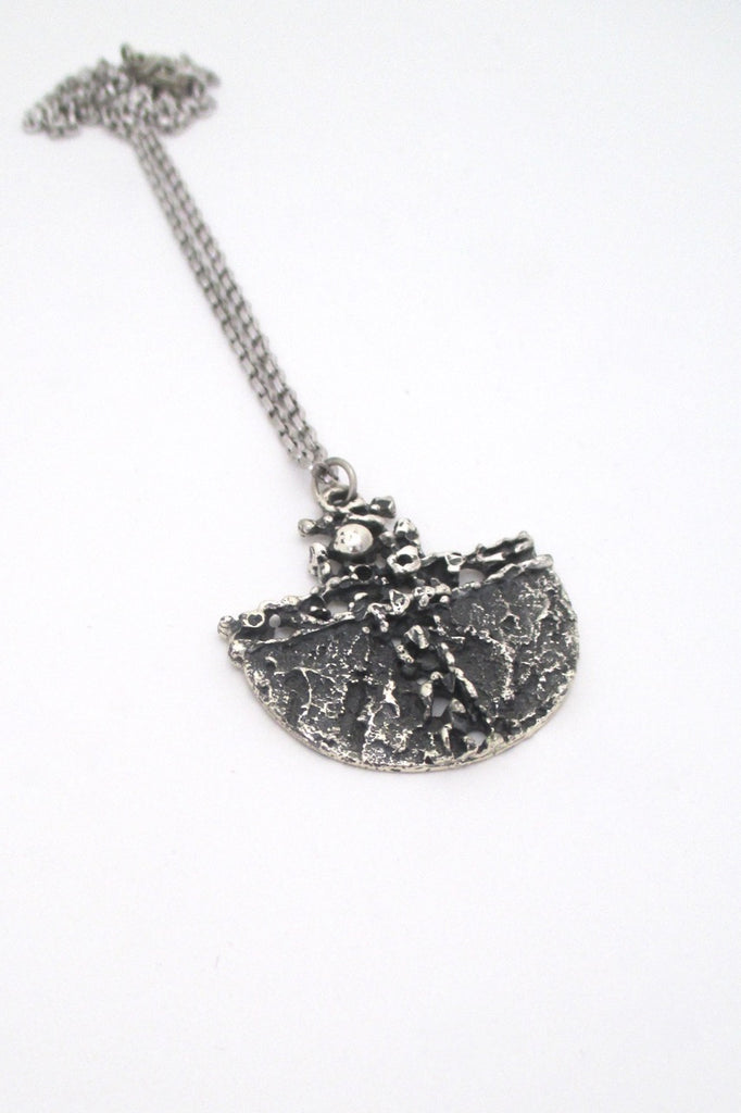 Guy Vidal Canada vintage brutalist pierced pewter pendant necklace