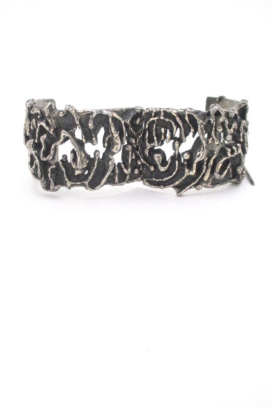 Guy Vidal Canada vintage wide brutalist pewter textured hinged bracelet