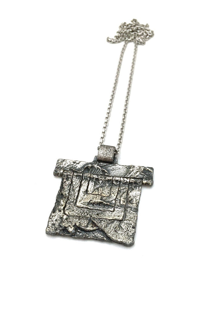 Guy Vidal Canada vintage brutalist pewter cutout kinetic pendant necklace Canadian Modernist jewelry design