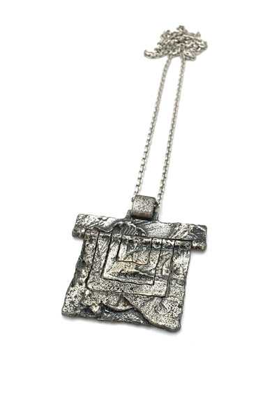 Guy Vidal Canada vintage brutalist pewter cutout kinetic pendant necklace Canadian Modernist jewelry design