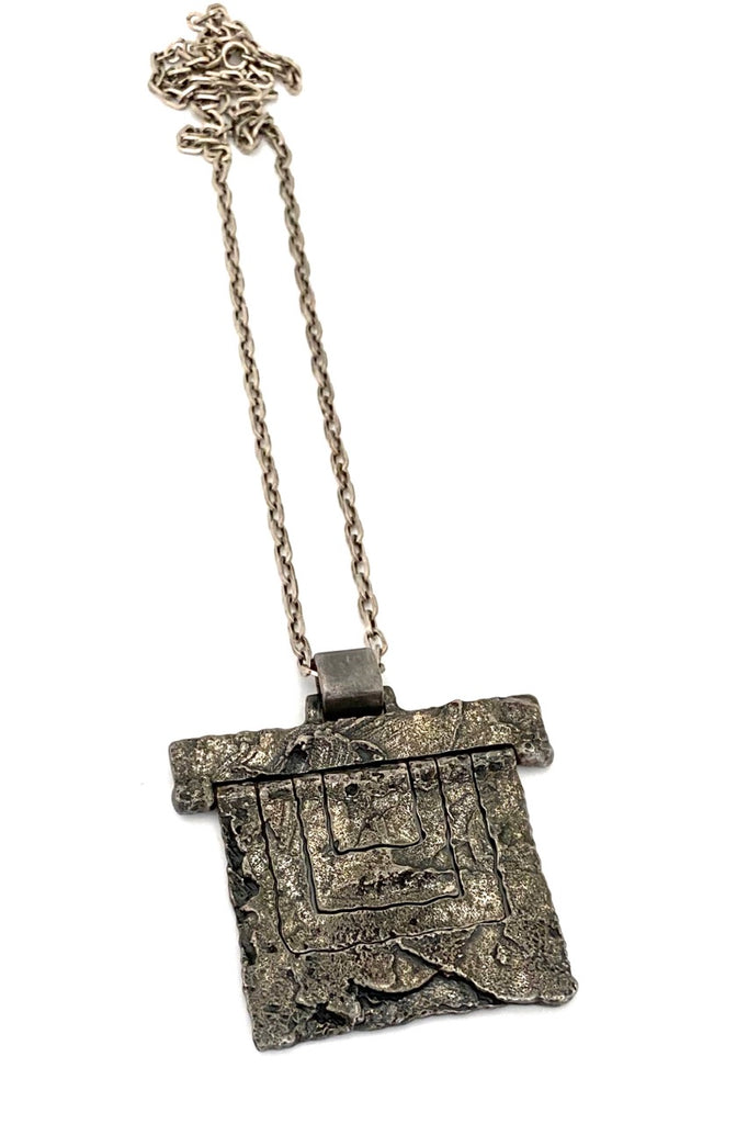 Guy Vidal Canada vintage brutalist pewter kinetic pendant necklace Canadian Modernist jewelry design