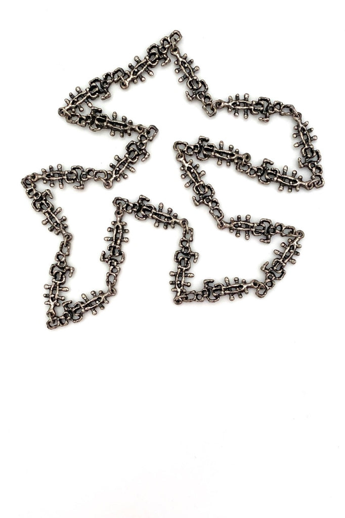 Guy Vidal Canada vintage brutalist openwork pewter long link chain necklace