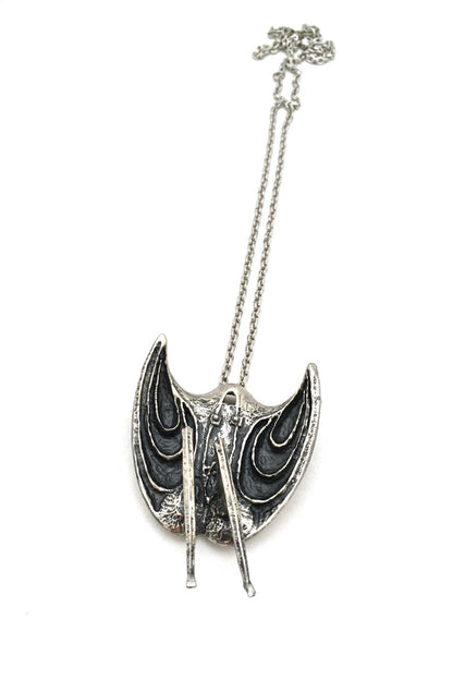 Guy Vidal Canada vintage large kinetic brutalist pewter abstract woman pendant necklace rare