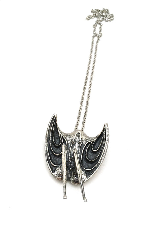 Guy Vidal Canada vintage large kinetic brutalist pewter abstract woman pendant necklace rare
