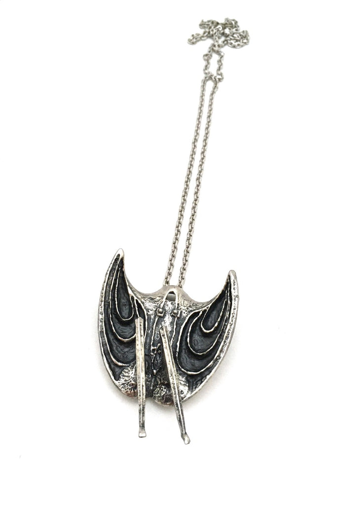 Guy Vidal Canada vintage large kinetic brutalist pewter abstract woman pendant necklace rare
