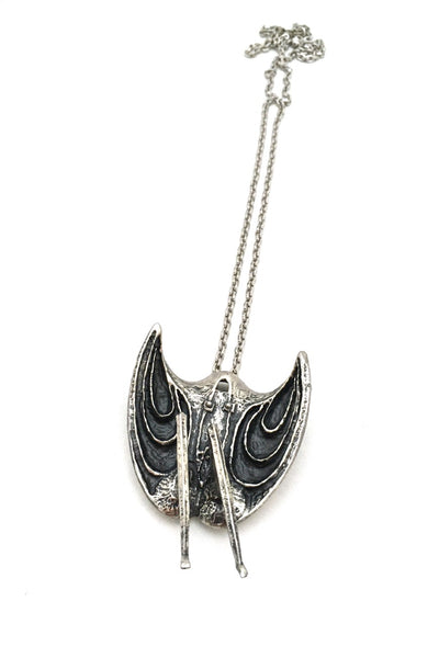 Guy Vidal Canada vintage large kinetic brutalist pewter abstract woman pendant necklace rare