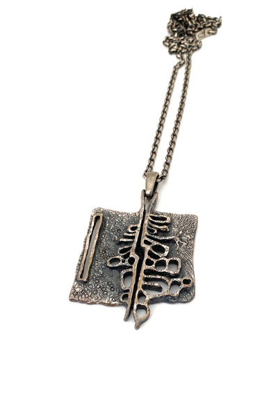Guy Vidal Canada vintage brutalist pierced pewter pendant necklace Canadian Modernist jewelry design